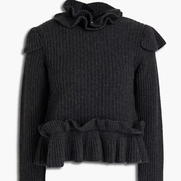 Ganni open-back ruffled ribbed wool-blend sweater - Picture 1 of 6